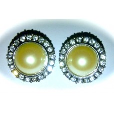 Round Pearl In Clear Surround Earrings